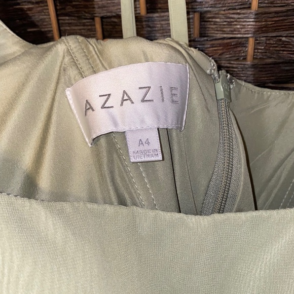 AZAZIE “Bondi” Pistachio A-Line Ruffled Chiffon Floor-Length Bridesmaid Dress - Picture 7 of 8